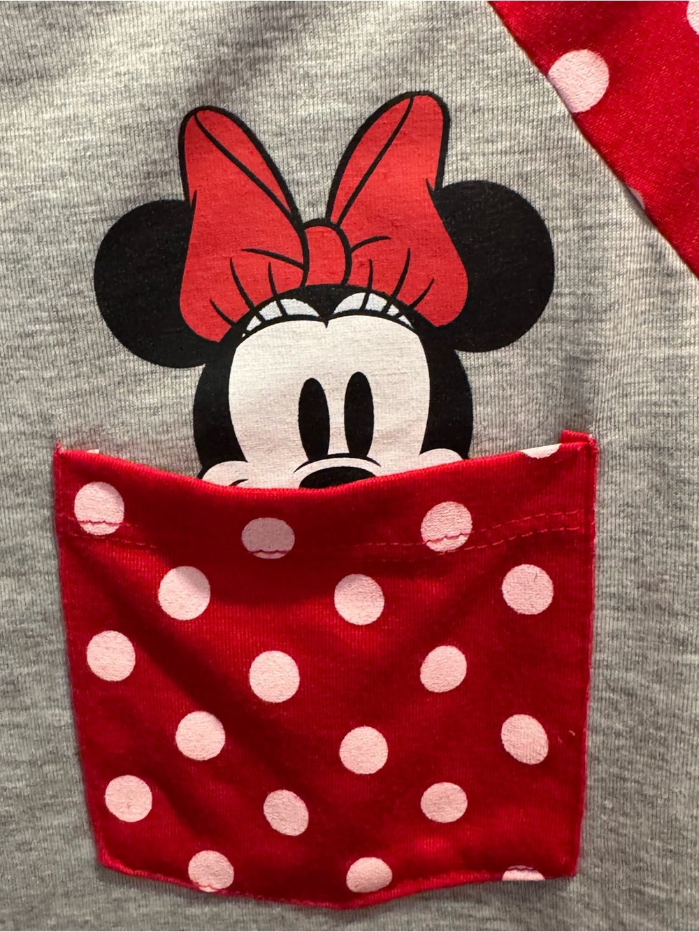 Disney Minnie Mouse Girls' Gray & Red Polka Dot Raglan Tee NWT - Picture 3 of 4